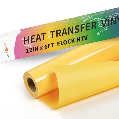 Image of HTVRONT Yellow Flocked HTV Vinyl -12 inch x 6FT Flock HTV Vinyl Heat Transfer, Flock Heat Transfer Vinyl for All Cutting Machines - Easy to Cut & Weed Heat Transfer (Yellow)