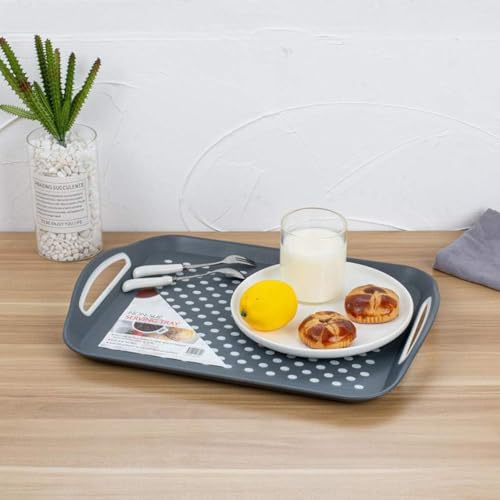 2-Pack Non-Slip Serving Trays with Rubber Grip Surface and Easy-Grip Handles – Rectangular Plastic Food & Drink Tray – 40.5 x 28.5 cm – Assorted Black, Grey, or White Random Colors - Image 3