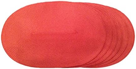 Coscape Set of 6 (Six), Oval Indoor/Outdoor, Woven Placemats or Chargers, 18" x 12" (Red)
