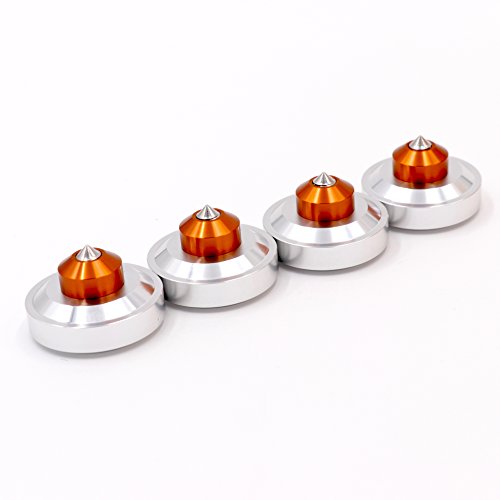 GD-PARTS 44x26mm Machined Full Aluminum Speaker Isolation Spike Amplifier Turntable Studio Monitor CD DVD Vibration Stand Feet Cone Silver Set of 4