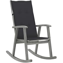 vidaXL Silla Mecedora con Cojín Sillón Exterior Balcón Terraza Patio Asiento Butaca Muebles Mobiliario Decoración Gris Madera Maciza de Acacia