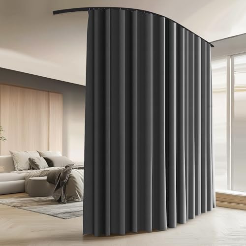 Image of Room Divider Curtains with Ceiling Curtain Track Set Window Curtain for Bedroom,Living Room Total Blackout Thermal Insulated Privacy Ceiling Track Curtain W 6 x H 6 FT Grey drape&Black track