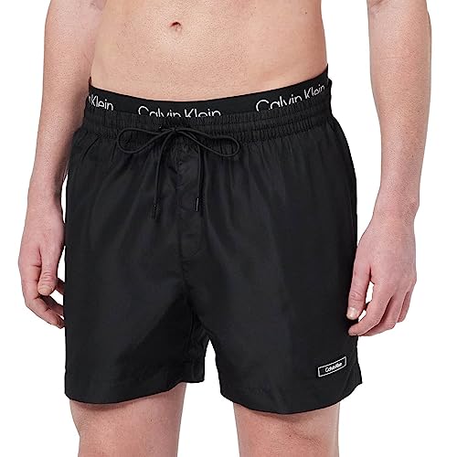 Calvin Klein Herren Badehose Medium Double WB Lang, Schwarz (PVH Black), M