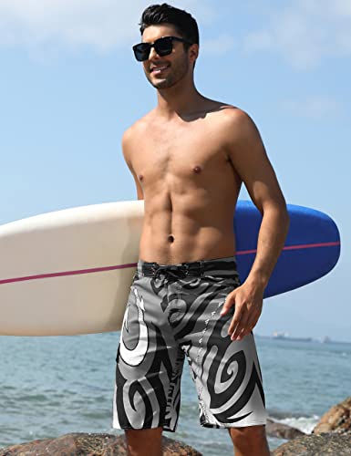 Nonwe JF1610800-34 Men'S Surf Board Shorts Quick Dry Tropical Swim Trunks Tribal Printing Black/Gray/White 34 thumb #5
