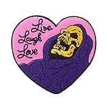 ulricar Live Laugh Love Heart Patch Skeleton Applique Iron On Sew On Skull Heart Patch Sticker for Jackets Jeans Pants Backpacks Clothes, Multicolor, WJH-YF5