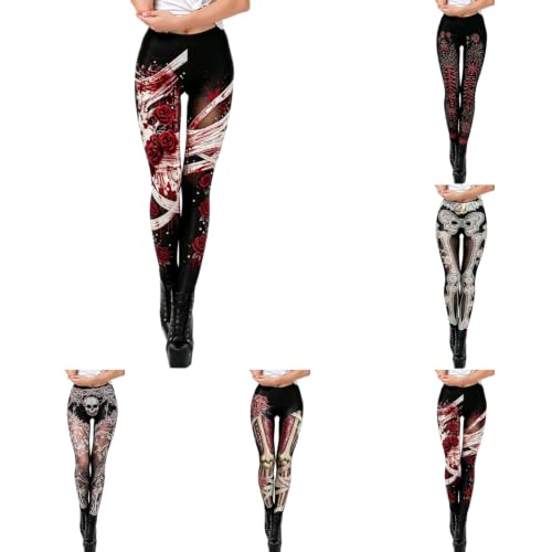 Women Halloween Leggings Skeleton Print High Waisted Soft Stretch Tights - image 1