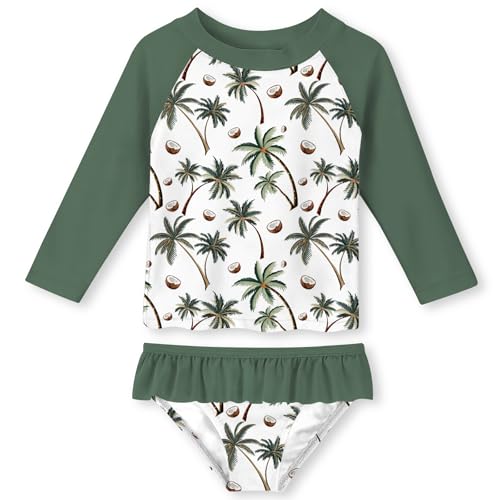 Image of Funnycokid Girls Swimsuit Toddler Bathing Suit Long Sleeve 2 Piece Rash Guard Set for Kids 2-10 Years