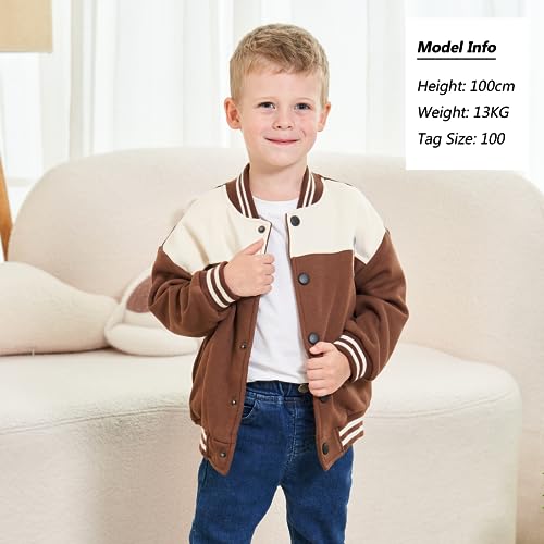 Image of Volunboy Kids Baseball Jacket Varsity Letterman Coat Fall Winter Fleece Bomber Vintage Outerwear