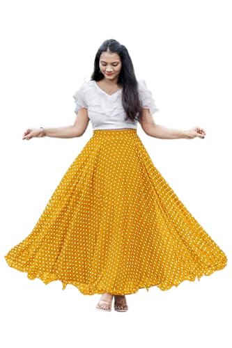 Image of Classic Flared Long Floor Length Georgette Skirt for Women /Girls and Lycra Crop-Top Set || Polka Dot Skirt || Elegent Design || Drawstring Band