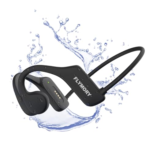 flymory Bone Conduction Headphones Bluetooth, Open-Ear Wrieless Swimming Headphones IP68 Waterproof, Underwater Earphones with Built-in 32G Memory MP3 Player, Suitable for Running, Cycling, Hiking