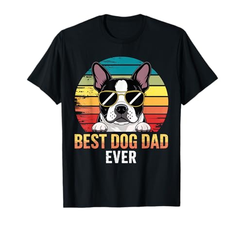 Divertida camiseta retro con texto en inglés "Best Dog Dad Ever", perro con gafas Camiseta