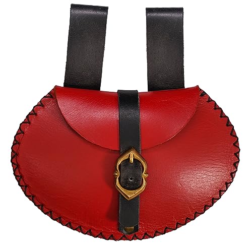 Medieval Waist Pack Medieval Genuine Leather Belt Pouch Vintage Belt Pouch LARP Waist Bag Renaissance Costume Accessories for Men Women - Red & Black, 4.9