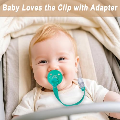 Image of Silicone Pacifier Clip with Adapter Ring for Philips Avent Soothie, 2 Pack One-Piece Soft Binky Clips Holder for Baby Girls Boys, Anti-Loss Paci Clips for Baby Shower Newborn Essentials,Pink Purple