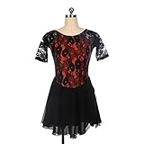 Eiskunstlaufkleid, Frau Professionelle Kurzarm Spitze Gymnastik Bodysuit Tanzkleid Anzug Rückenfrei Stretch Skating Ballett Tanz Performance Kostüm Für Wettbewerb,Schwarz,M