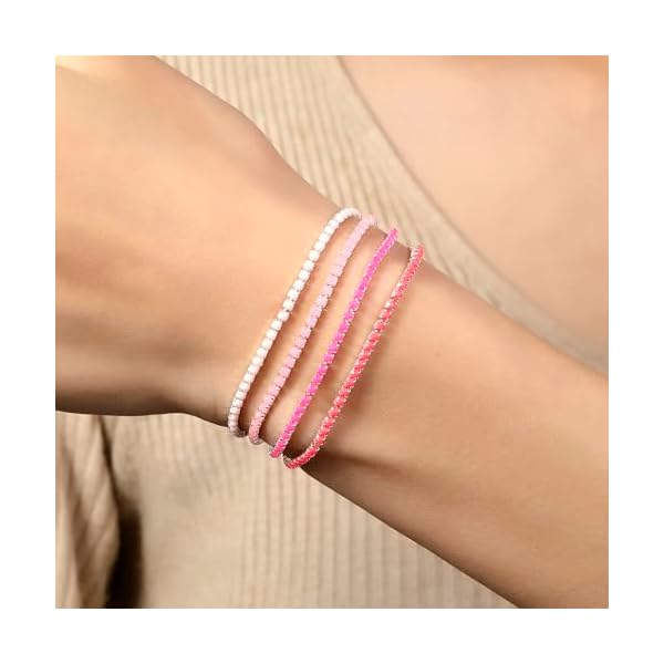 Tennis Bracelets for Women 2MM 4Pcs Dainty 18K White Gold Plated Rhinestone Stretch Bracelet Adjustable Simulated Diamond Tennis Bracelet Set Sparkly Thin Tennis Bracelet for Women - Image 3