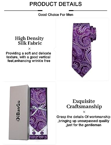 Image of DiBanGu Paisley Ties for Men Silk Necktie and Pocket Square Cufflinks Tie Clip Set Woven Classic Mens Tie for Wedding Party