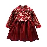 Toddler Baby Chinese Qipao Dress Infant Fleece Lined Button New Year Cute Cheongsam (Rose Gold, 12-18 Months)