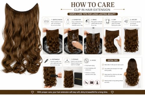 Image of Women Hair Extension Long Curly Light Brown 18 To 20 Inches Hairpiece With 5 BB Clip /Hair Extension for Women Party /Halloween /Christmas