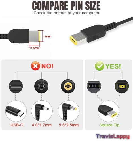 Image of 20V 3.25A 65W Laptop Adapter Charger for Lenovo ThinkPad X250 Pin Size - USB Square Type