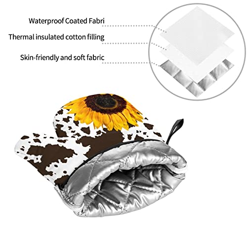 Mifsoiavv Cow Sunflower Oven Mitts And Pot Holders Sets Of 4 Cowhide Brown Cow Print Kitchen Mitts Heat Resistant Farmhouse Animal Cowhide Skin Potholders Oven Gloves Set For Kitchen Baking Grilling #TOP7