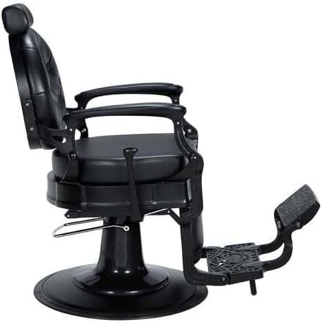 Genérico Sillón Clásico de Barbero hidráulico Estilo Vintage con reposapies Integrado Modelo Check Negro