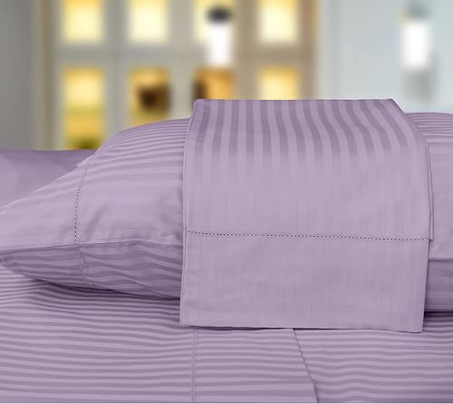 Image of Threadmill 100% Cotton Sheets for Twin XL Mattress| 600 Thread Count Twin XL Bed Sheets Set with 15 inch Deep Pocket | Damask Stripe Sateen Weave 3-Piece Bedding Set with Cooling Effect | Lilac