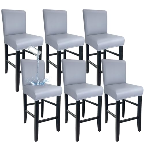 Image of PU Leather Bar Stool Covers with Backs Waterproof Bar Stool Chair Covers