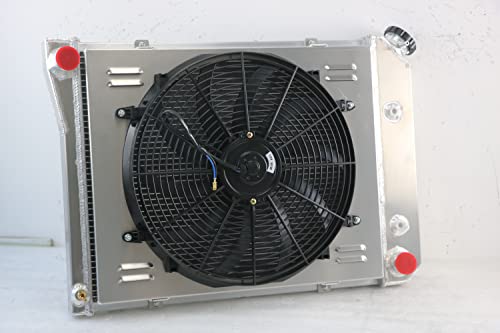 Coolingbest Aluminum Radiator 3 Row For 1974-1979 Chevy Nova/ 1975-1984 El Camino/ 1974-1981 Camaro Impala Skylark Multiple Gm Models, Crossflow Radiators+16''Electric Fan Shroud+Relay #TOP2