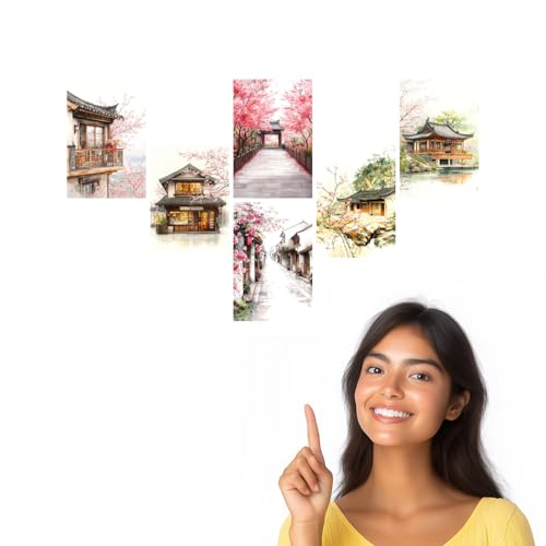 Image of SiddArtify Asian Architecture Wall Art Prints Set - Watercolor Building Poster Decor for Living Room Bedroom Office - Set of 2-4x6 Inch - Board (Pack of 6) - Sticker (Pack of 6)