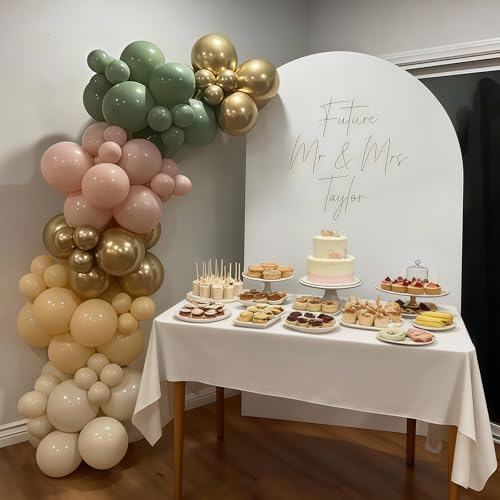 Image of Pink and Green Balloons Sage Green Dusty Light Pink Gold Balloons Olive Blush Beige Apricot Nude White Sand Metallic Gold Balloon for Girls Boho Bloom Bridal Baby Shower Birthday Party Decorations