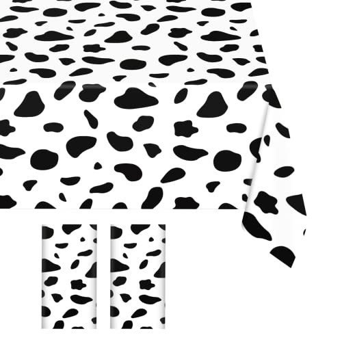 Image of Cow Print Tablecloth 2 Pack Black and White Cow Print Table Cloths for Baby Shower Birthday Parties Farm Animal Themed Party Holiday Outdoor Picnic 54 x 108 Inch