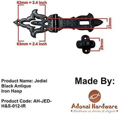 Adonai Hardware "Jediel" Antique Iron Hasp and Staple (2, Black Powder Coated)