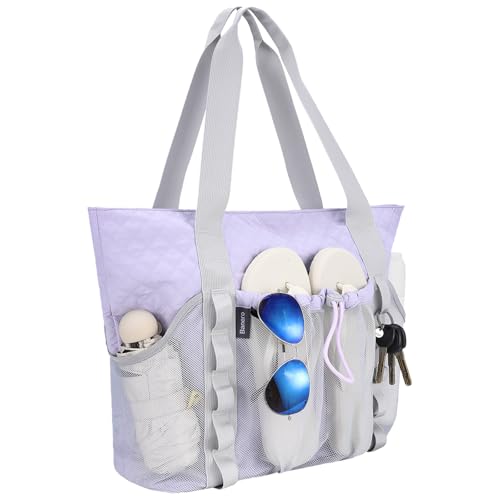 Large Beach Bag for Women, Water Resistant Sandproof Zipper Beach Tote Bag with Wet Pocket
