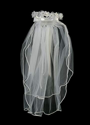 Miniatura 7 de Swea Pea & Lilli - Velo de primera comunión para niñas, tocado blanco para la primera comunión con diadema, flores de organza con diamantes de