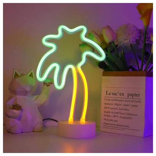 LED Kokosnöt Neon Light Palm Tree Neon Signs Neon Night Lights With Holder Base Dorm Decor Light Marquee Tecken Bordsinredning För Födelsedag Bröllopsfest Barnrum Vardagsrum Inredning