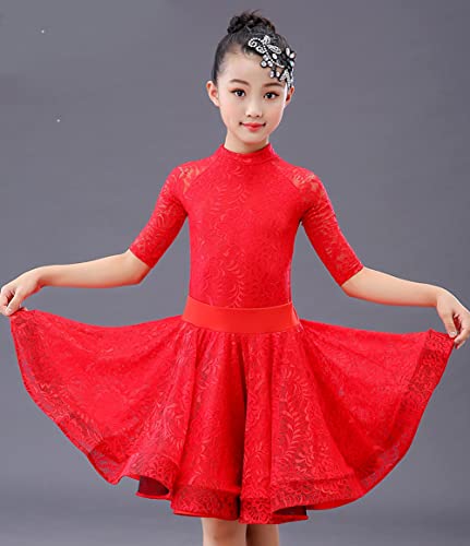 CRETUAO Vestido feminino de dança latina manga longa renda para competição de salão fantasia de danç