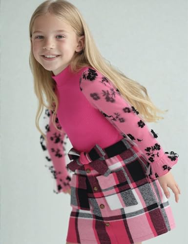 Image of Toddler Girl Clothes Girls Outfits Flare-lace Sleeve Top and Plaid Skirt Dress Fall Winter 2Pcs Girls Clothes 5-12T