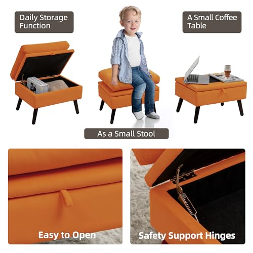 Sillón reclinable con otomanos terciopelo naranja miniatura 6