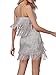 LYANER Women's Sexy Two Piece Outfit Fringe Sleeveless Cami and Short Skirt Sets Silver X-Small