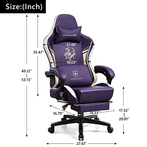 GTPLAYER Gaming Chair with Bluetooth Speakers and Footrest, Dragon Series Video Game Chair ，Heavy Duty Ergonomic Chair，Esports Gaming Chair，Computer Office Desk Chair by GTRACING (Purple)