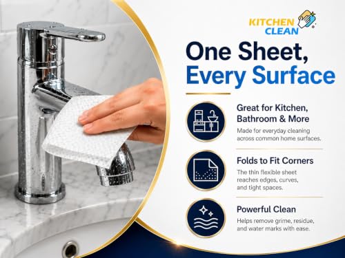Image of Kitchen Clean Magic Cleaning Sheets, 40 Pcs - Reusable Melamine Foam Eraser Wipes for Kitchen, Bathroom, Glass, Tiles, Sinks, Stovetops & Appliances | Chemical-Free Multipurpose Cleaning