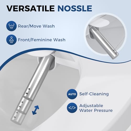 Electric Bidet Toilet Seat Elongated, Heated Smart Toilet Seat with Side Control, Instant Warm Water, Multiple Washing Modes, Warm Air Dryer, Self-Cleaning Nozzle, Quiet-Close Lid, Night Light - Thumbnail 5