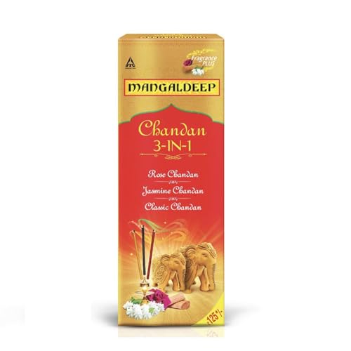 Mangaldeep 3in1 Agarbatti - Soothing Fragrances of Classic Chandan, Rose & Jasmine (226g)