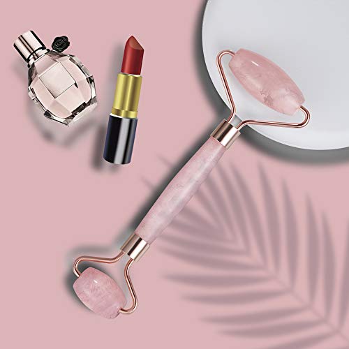 Rose Quartz Roller Jade Roller for Face - Natural Crystal Quartz Facial Face Roller Massager Face Gemstone Healing Toning Skincare Tool for Anti Aging Wrinkle Removal Slim Face(Pink Color)