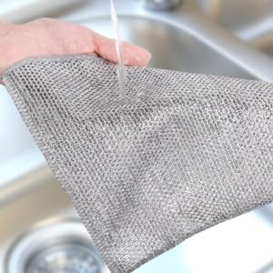 Image of QOKZEK Non-Scratch Wire Dishcloth | Wet and Dry Stainless Steel Scrubber for Washing Dishes, Sinks, Counters | Easy Rinsing, Reusable Cleaning Cloth for Kitchen (03)