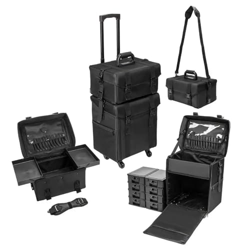 Image of SHAMAX Professional Large Rolling Makeup Trolley Cosmetic Organizer Trolley Manicure Storage 2 Detable Bags - Trolley for Hairdressers, Salons, Beauty Makeup Artists, Universal Wheels