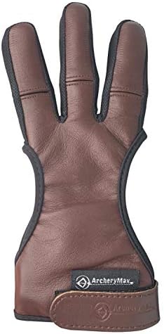 ArcheryMax Handmade Brown Leather Three Finger Archery Gloves (Dark Brown, Large)