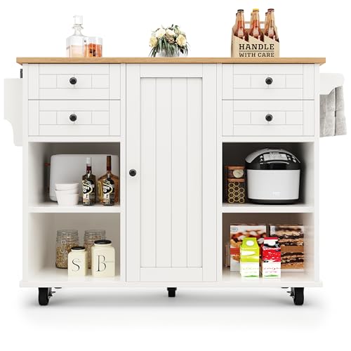 Emmtore Armario de Cocina Armario Comedor con Vetas de Madera Carro Comedor con Espacio de Almacenamiento Multifuncional y separadores extraíbles, 127 × 46 × 91,5 cm (Blanc)
