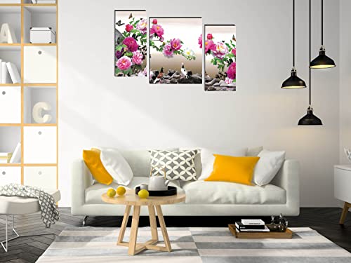 Image of Indianara Set of 3 Flowers MDF Art Painting (0143FL) without glass 4.5 X 12, 9 X 12, 4.5 X 12 INCH