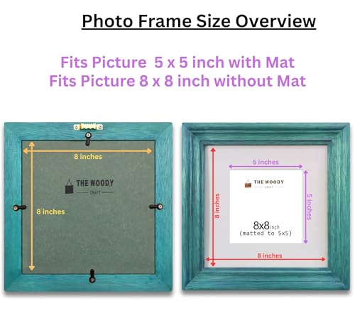 Image of 5 x 5 inch Wooden Photo Frame with Mat, Blue Photo Frame 5 x 5 inch with Mat or 8 x 8 inch without Mat for Wall Decoration, Best Wooden Photo Frame for Posters and Photos